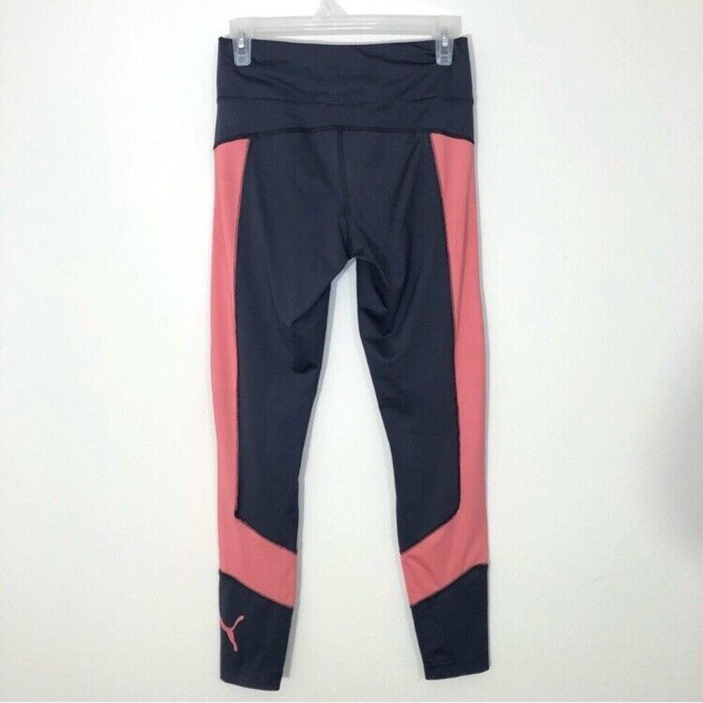 Puma Size Medium Women's Workout Pants Leggings Logo Stripe Grey & Coral Color